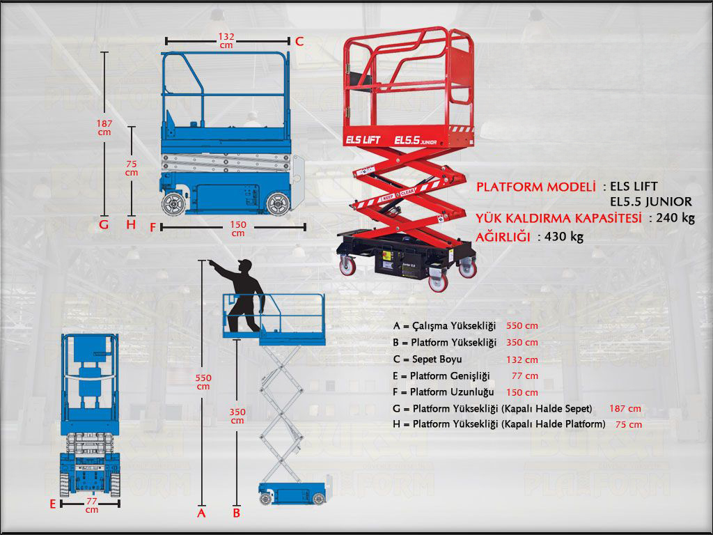 5.5 Metre Ak�l� Makasl� Manlift Platform