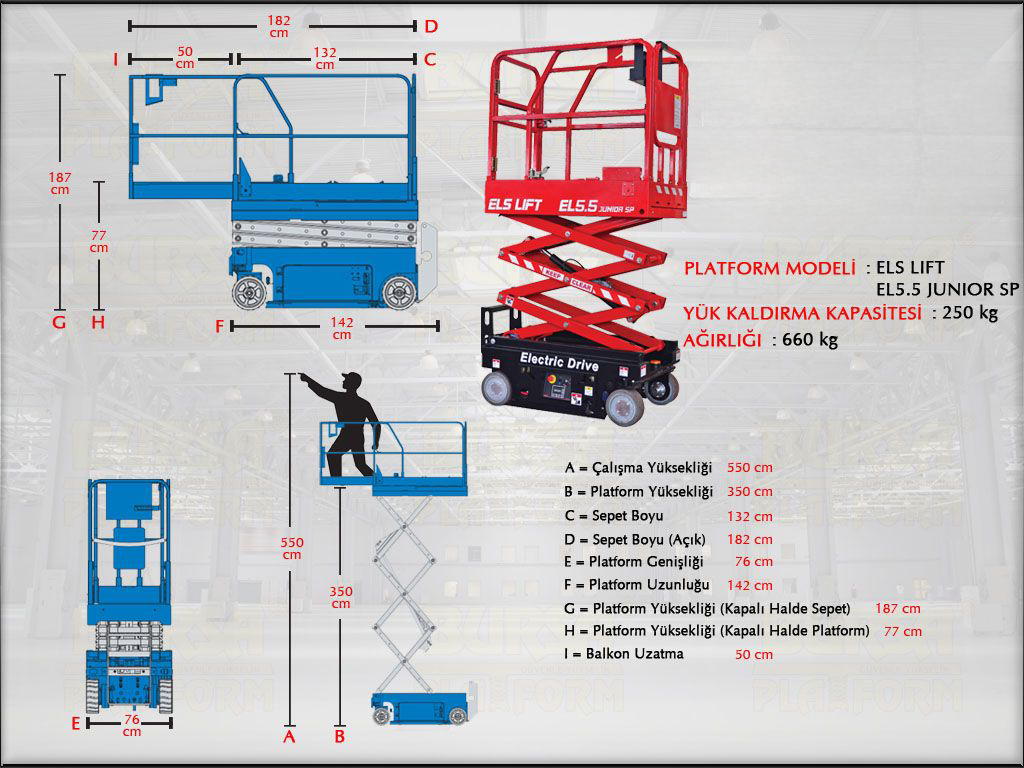5.5 Metre Ak�l� Makasl� Manlift Platform  (Sepet Uzatmal�)