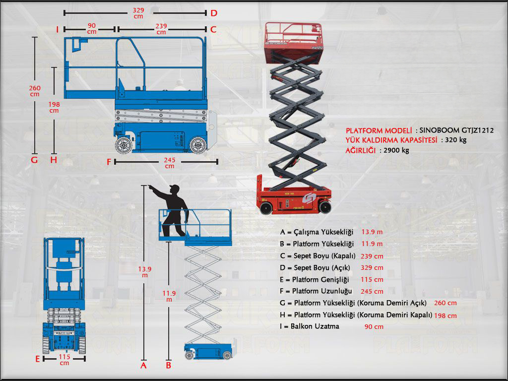 14 Metre Ak�l� Makasl� Manlift Platform