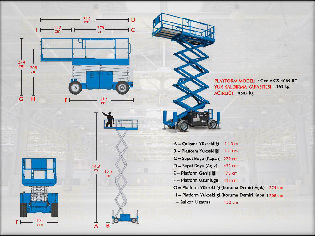 14 Metre Dizel Makasl� Manlift Platform